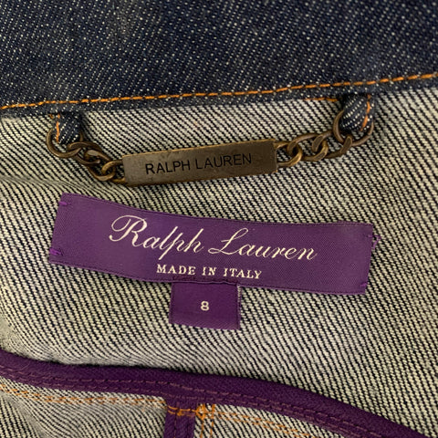 RALPH LAUREN Size 8 Blue Indigo Cotton Trucker Mid-Calf Dress