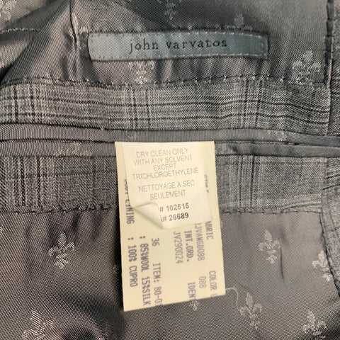JOHN VARVATOS Size 40 Grey Charcoal Plaid Wool Silk Sport Coat