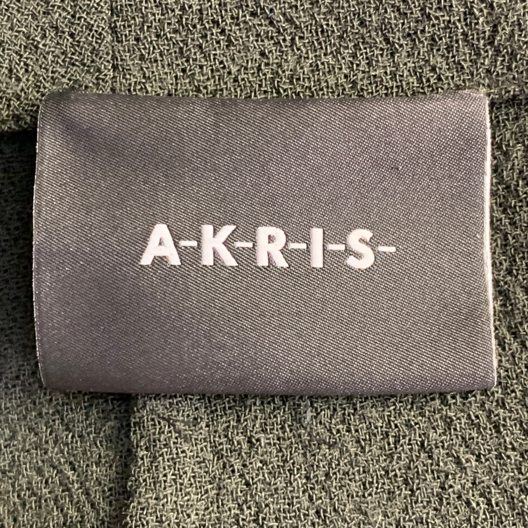 AKRIS Size 12 Dark Green Wool Crepe Sleeveless V-Neck Midi Dress