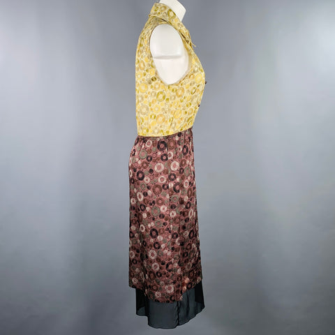 MARC JACOBS Taille 4 Robe sans manches brodée en soie rayonne marron jaune