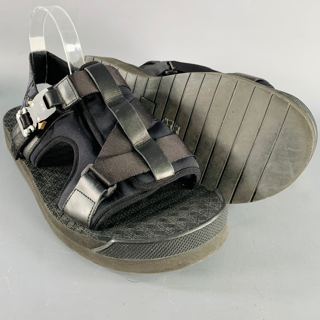 CHRISTIAN DIOR Size 11 Black Monogram Nylon Straps Sandals