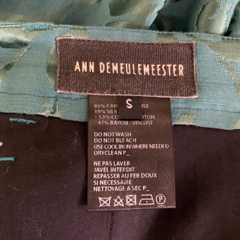 ANN DEMEULEMEESTER Size 34 Green Teal Jacquard Silk Blend Dress Pants