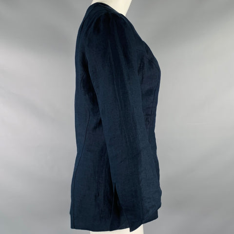 SUKSEE Size S Navy Linen Flared Sleeves Zip Up Jacket