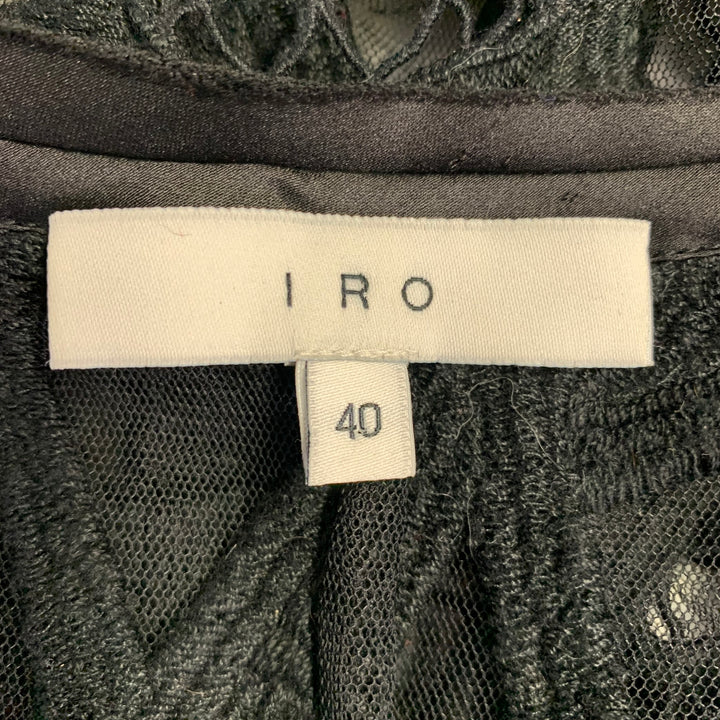 IRO Size 8 Black Mesh Geometric Crew Neck Sleeveless Casual Top