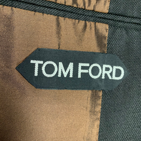 TOM FORD Size 44 Black Linen Peak Lapel Sport Coat