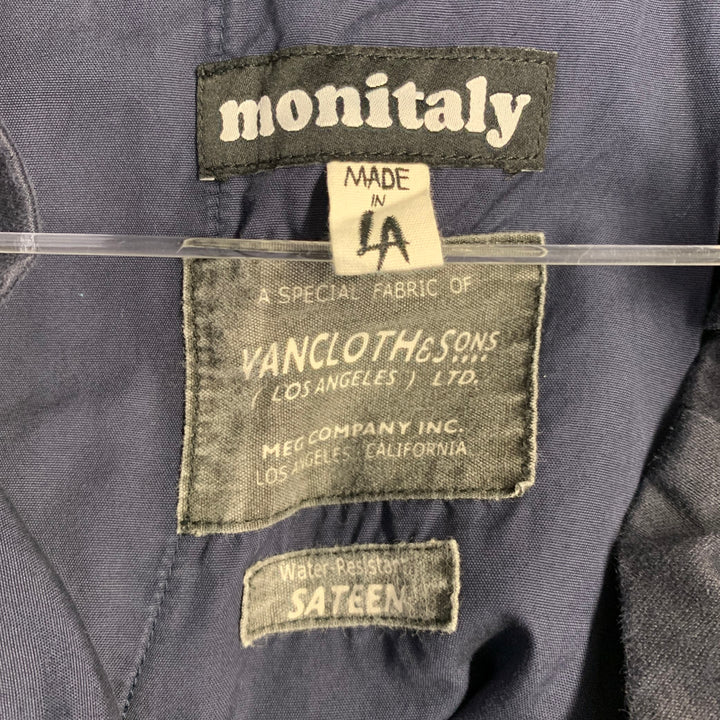 MONITALY Size L Navy Cotton Sateen Pleated Drawstring Casual Pants