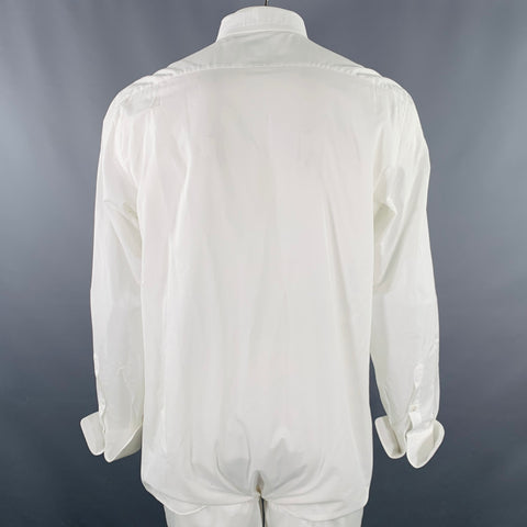 BRIONI Size L White Black Pleated Cotton Tuxedo Long Sleeve Shirt