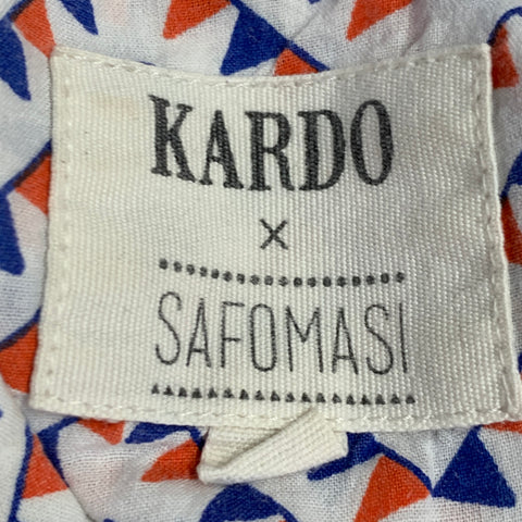 KARDO x SAFOMASI Taille S Blanc Rouge Bleu Géométrique Coton Une Poche Chemise Manches Courtes