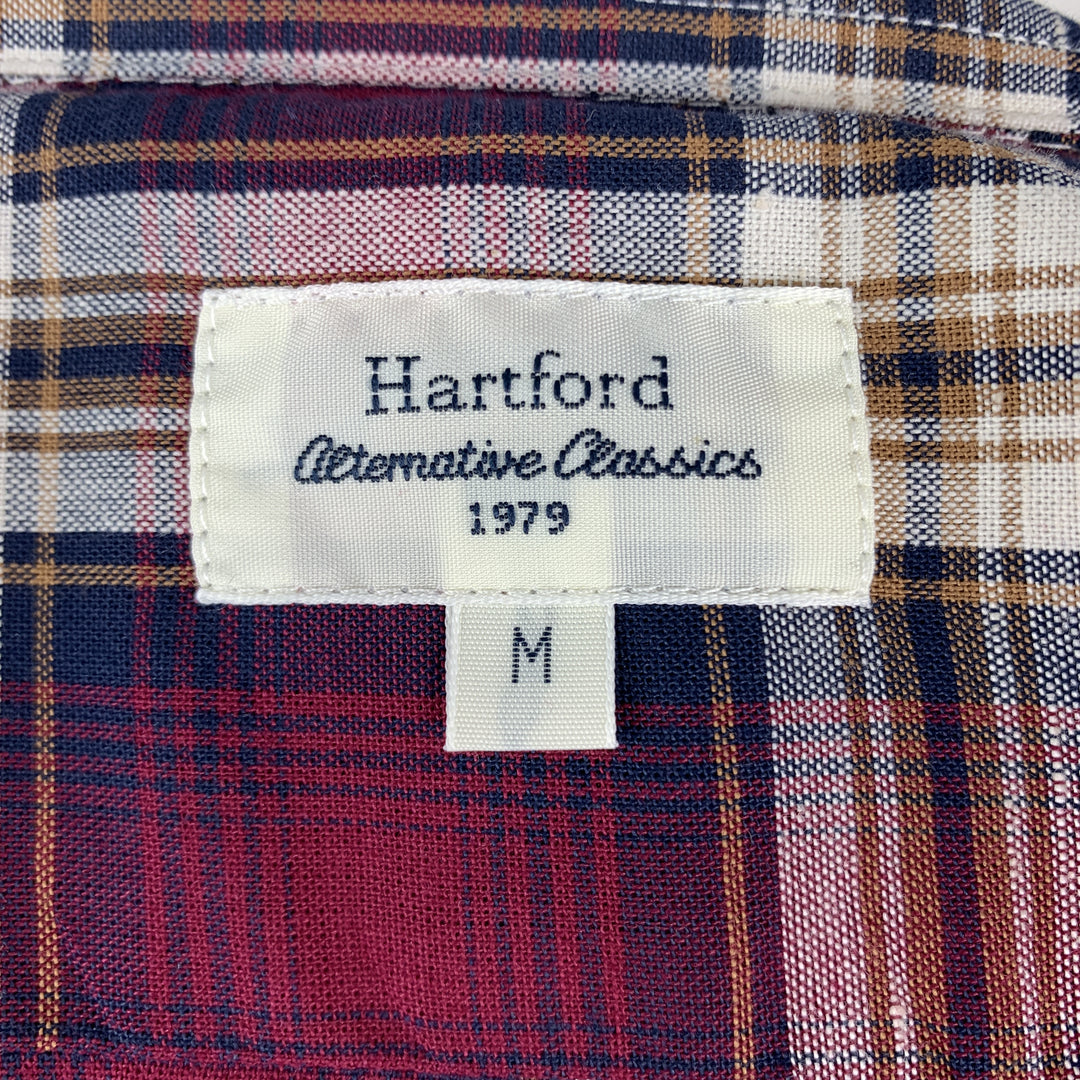 HARTFORD Size M Burgundy & Brown Plaid Cotton Button Up Long Sleeve Shirt