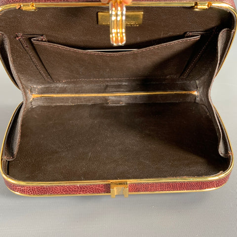 LORENZI Burgundy Gold Lizard Leather Clutch Handbag