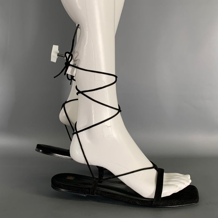 TOTEME Size 7.5 Black Leather Suede Strappy Sandals