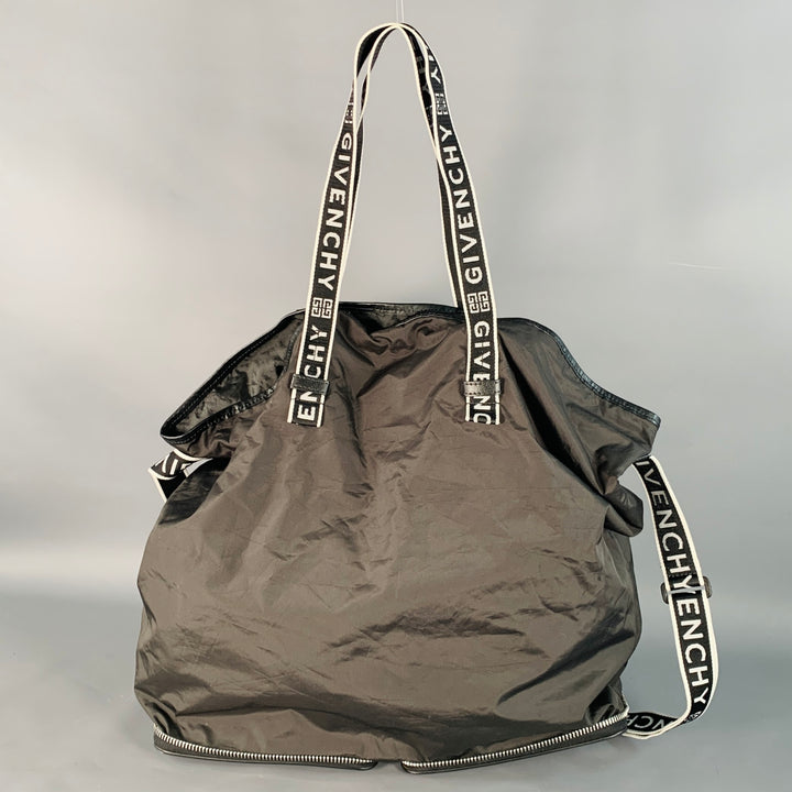 GIVENCHY Black White Logo Nylon Foldable Zip Up Tote Bag