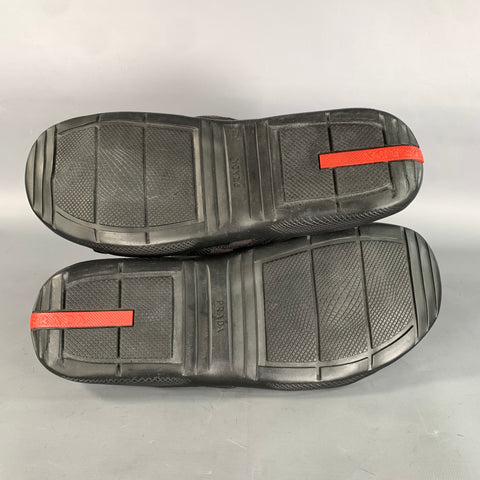 PRADA Size 10 Black Mixed Fabrics Leather Canvas Flip flops Sandals