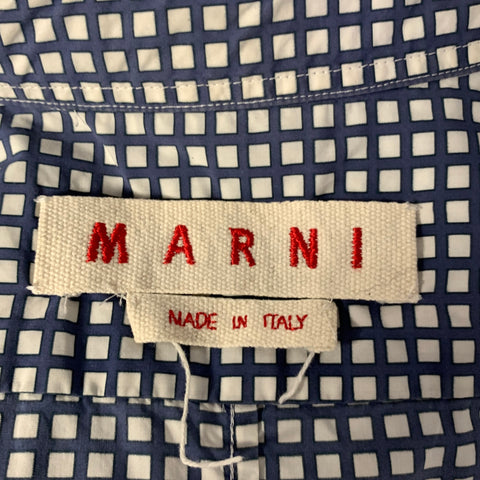 MARNI Size M White Blue Check Pointed Collar Long Sleeve Shirt