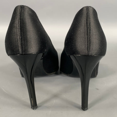 GUNMETAL Size 6.5 Black Satin Stiletto Pumps