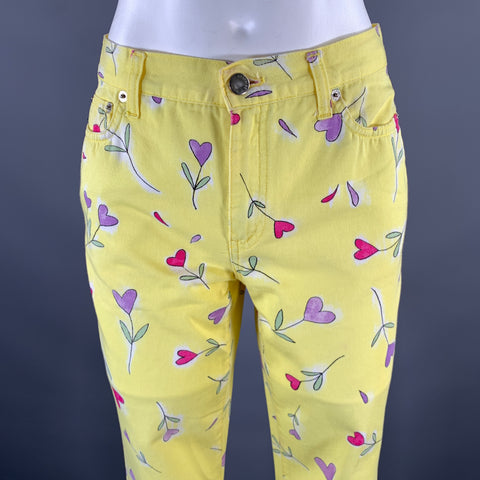 MOSCHINO Size 28 Yellow Pink Cotton Floral Straight Jeans