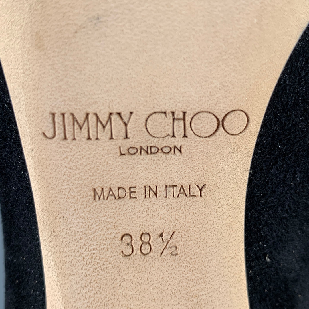 JIMMY CHOO Size 8.5 -Bethan 100- Black Gold Suede Stripe Pumps