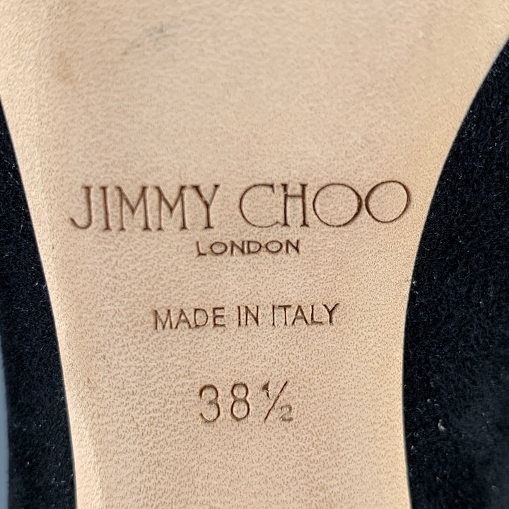 JIMMY CHOO Size 8.5 -Bethan 100- Black Gold Suede Stripe Pumps