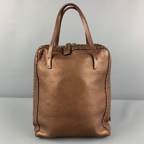 FENDI SELLERIA N49-11859 Copper Contrast Stitch Pebble Grain Leather Handbag