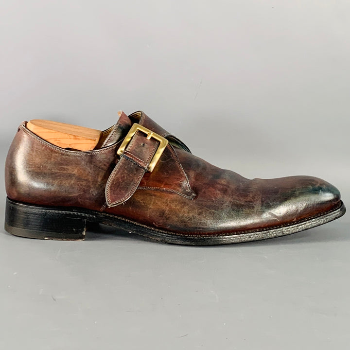 CALZOLERIA HARRIS Size 12 Brown Antique Leather Monk Strap Loafers