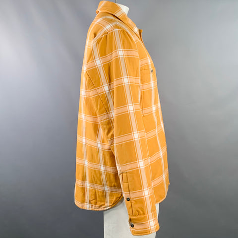 MONCLER GENIUS Size XL Yellow White Plaid Cotton Linen Oversized Shirt Jacket