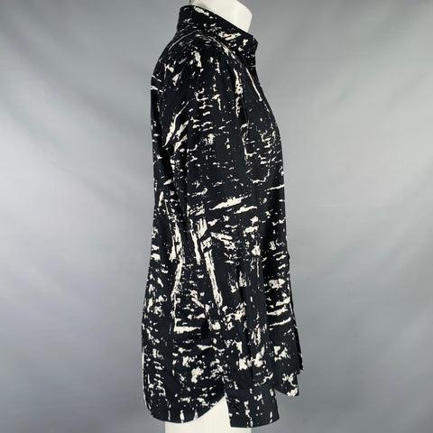 BOTTEGA VENETA Pre-Spring 2020 Size M Black White Cotton Button Up Long Sleeve Shirt