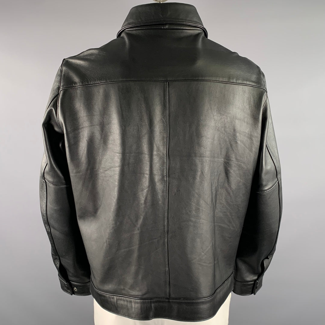 THURSDAY Chest Size XL Black Solid Lambskin Pointed Collar Jacket