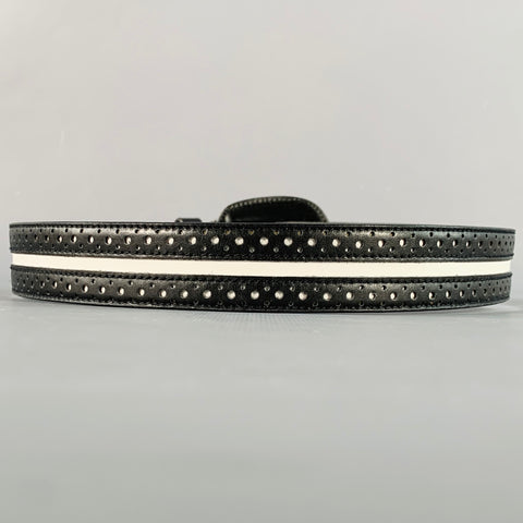 LAUREL Size S Black White Perforated Two Tone Leather Belt