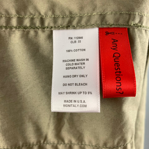 MONITALY Size 42 Olive Solid Cotton Lightweight Jacket