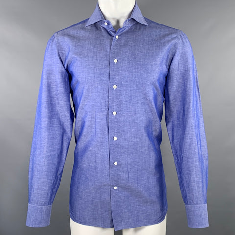CIFONELLI Size M Blue Cotton Linen Cutaway Collar Long Sleeve Shirt