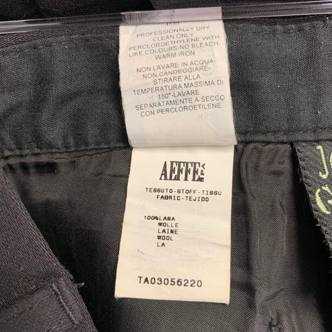 JEAN PAUL GAULTIER Size 32 Black Burgundy Stripe Wool Flat Front Dress Pants