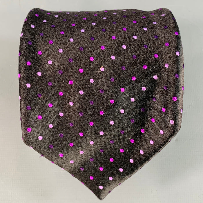 BRIONI Black Purple Dots Silk Tie