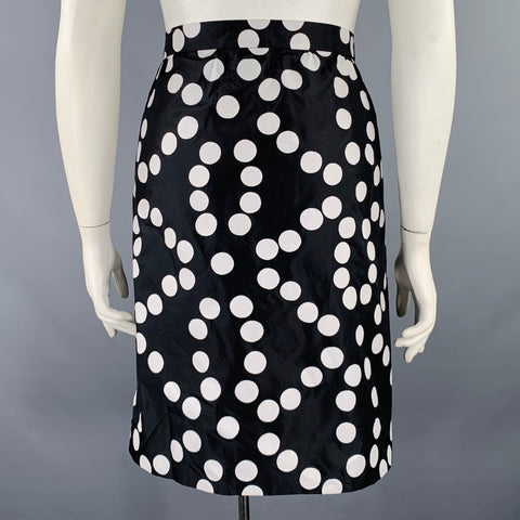 AKRIS Size 12 Black White Silk Polka Dot Wrap Skirt