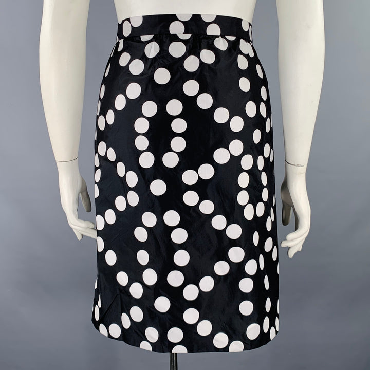 AKRIS Size 12 Black White Silk Polka Dot Wrap Skirt