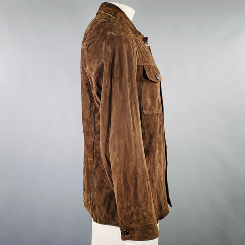 TOM FORD Size 46 Brown Lambskin Suede Shirt Jacket