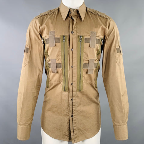DOLCE & GABBANA Size M Tan Cotton Utility Long Sleeve Shirt