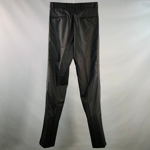 BLACK FLEECE Size S Black Wool Button Fly Tuxedo Dress Pants
