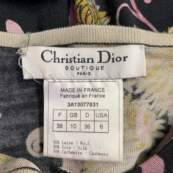 CHRISTIAN DIOR Size 6 Black Purple Wool Blend Abstract Floral Cardigan