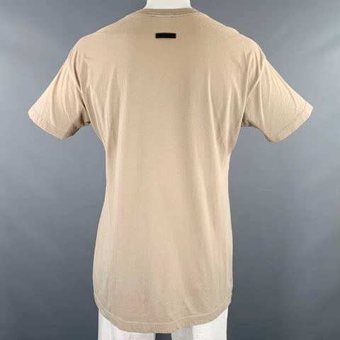 FEAR OF GOD Size L Khaki Cotton Velvet Logo Crew Neck T-shirt
