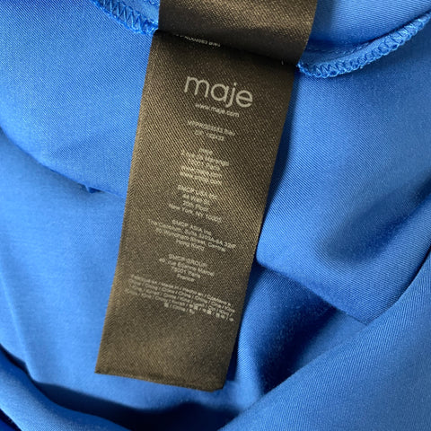 MAJE Size 4 Blue Viscose Pleated V Neck Long Dress