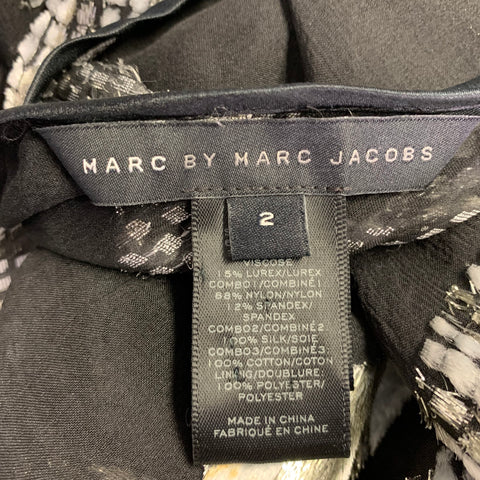 MARC JACOBS Size 2 Black Silver Silk Blend Jacquard Sleeveless Dress