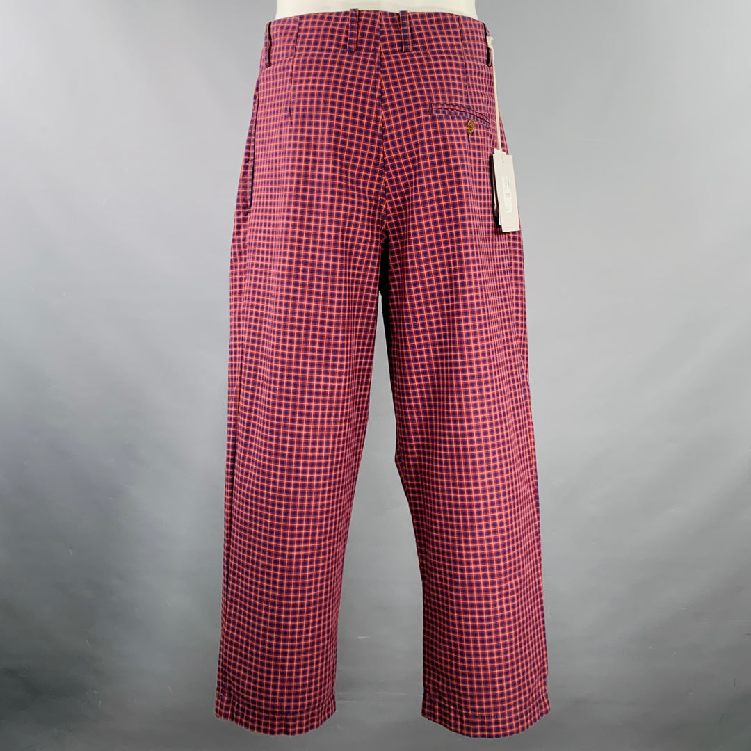 VIVIENNE WESTWOOD Size S Alien Burgundy Navy Checkered Cotton Button Fly Dress Pants