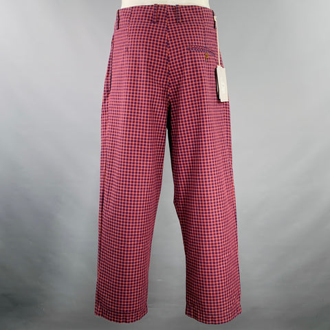 VIVIENNE WESTWOOD Size S Alien Burgundy Navy Checkered Cotton Button Fly Dress Pants