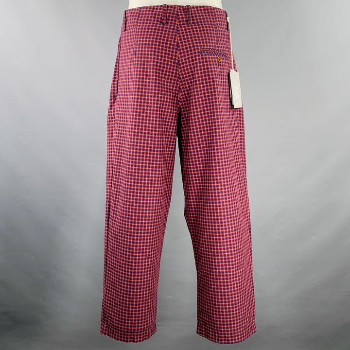 VIVIENNE WESTWOOD Size S Alien Burgundy Navy Checkered Cotton Button Fly Dress Pants