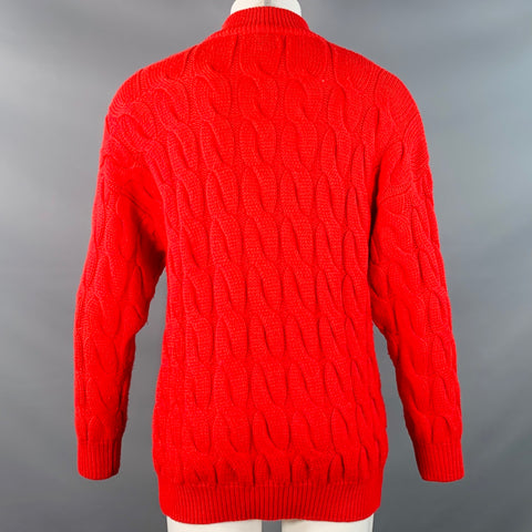 BENETTON Size M Red Cable Knit Wool Acrylic Crew Neck Sweater