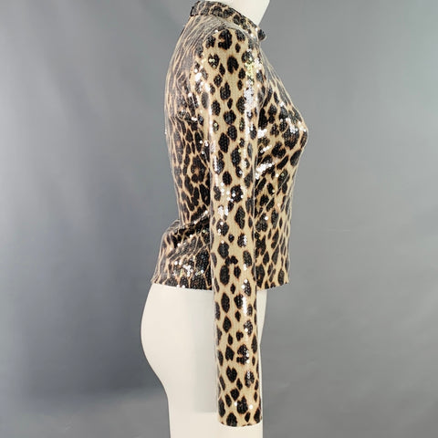 A.L.C. Taille XS Beige Marron Mélange de polyester Robe-haut léopard à sequins col montant