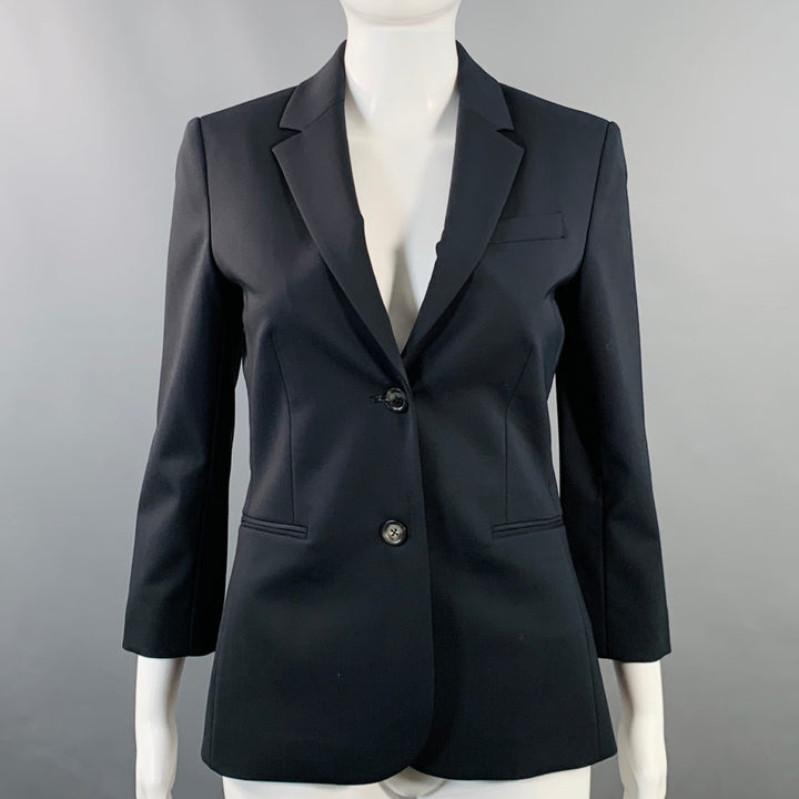 THE ROW Size 4 Schoolboy Navy Virgin Wool Blend Notch Lapel Jacket Blazer