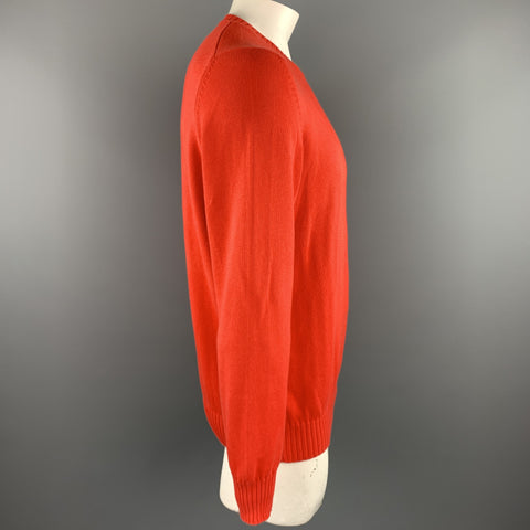 BRUNELLO CUCINELLI Size 44 Orange Knitted Cotton Crew-Neck Pullover