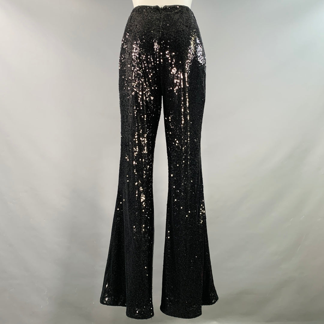 L'AGENCE Size 6 Honor Black Polyester Sequined Flared Back Zipper Casual Pants