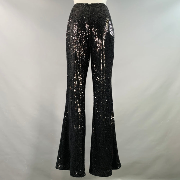 L'AGENCE Size 6 Honor Black Polyester Sequined Flared Back Zipper Casual Pants